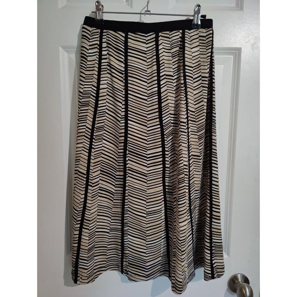 NYCC Black‎ & Beige Geometric Striped Pullon Stretch Knee-Length Skirt S/M
